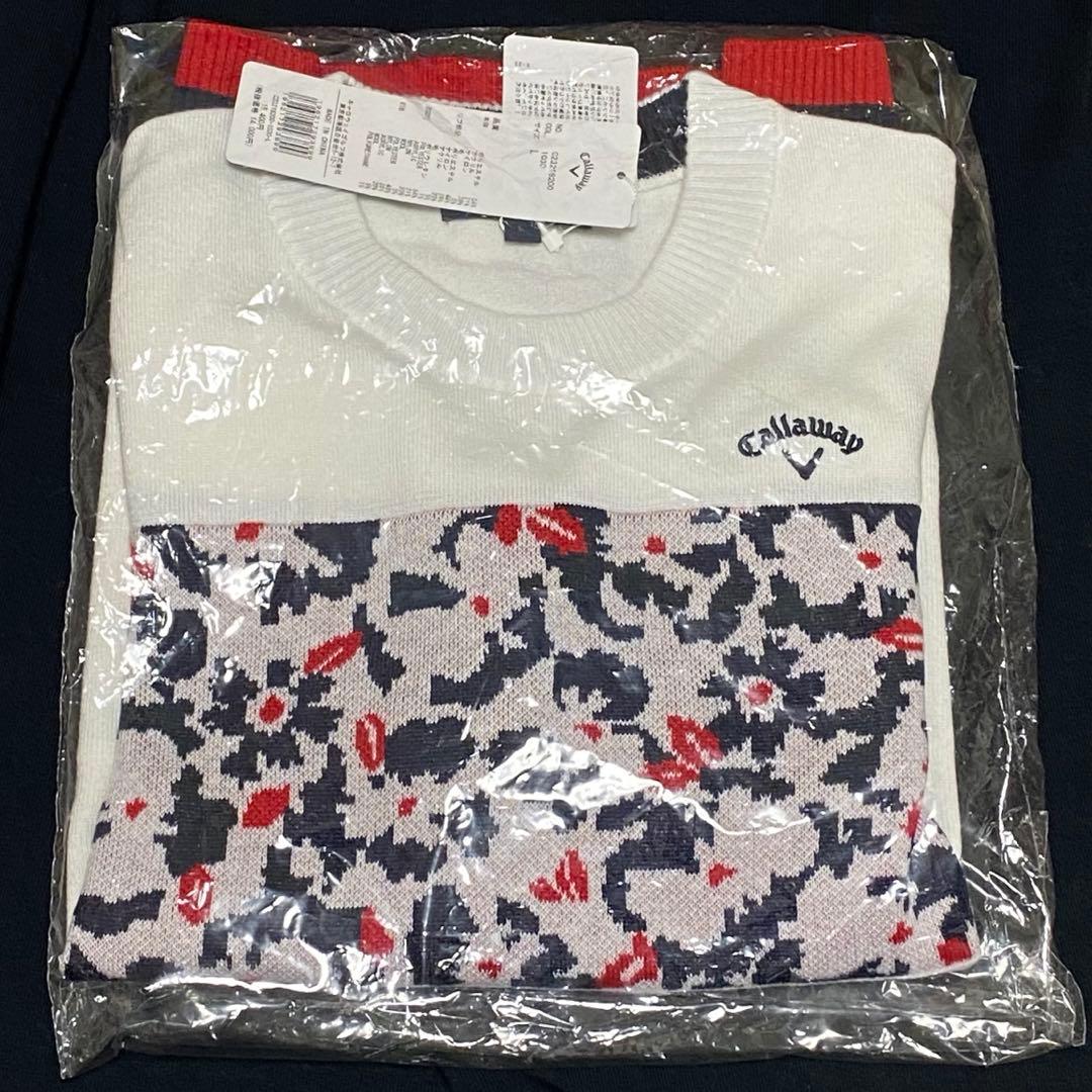 L 新品　タグ付　キャロウェイ　ジャガード　ニット　花柄　フラワー　レディース