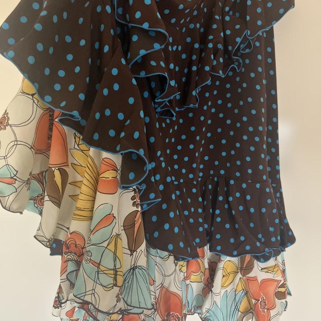 IBERIA.S.A フラメンコ HERMOSA⭐️フリル付き茶色水玉　花柄フレア