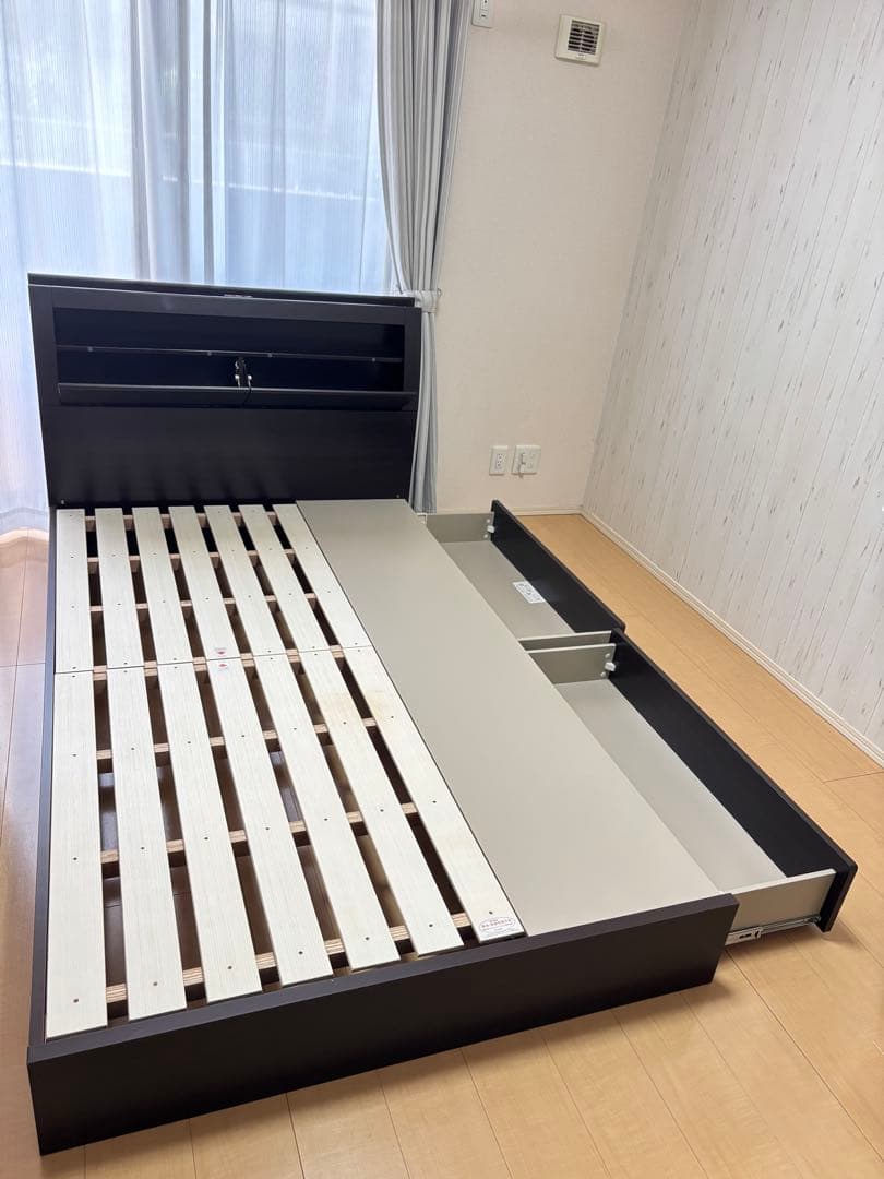 【もえか】セミダブルベッド 引き出し付き ダークブラウン