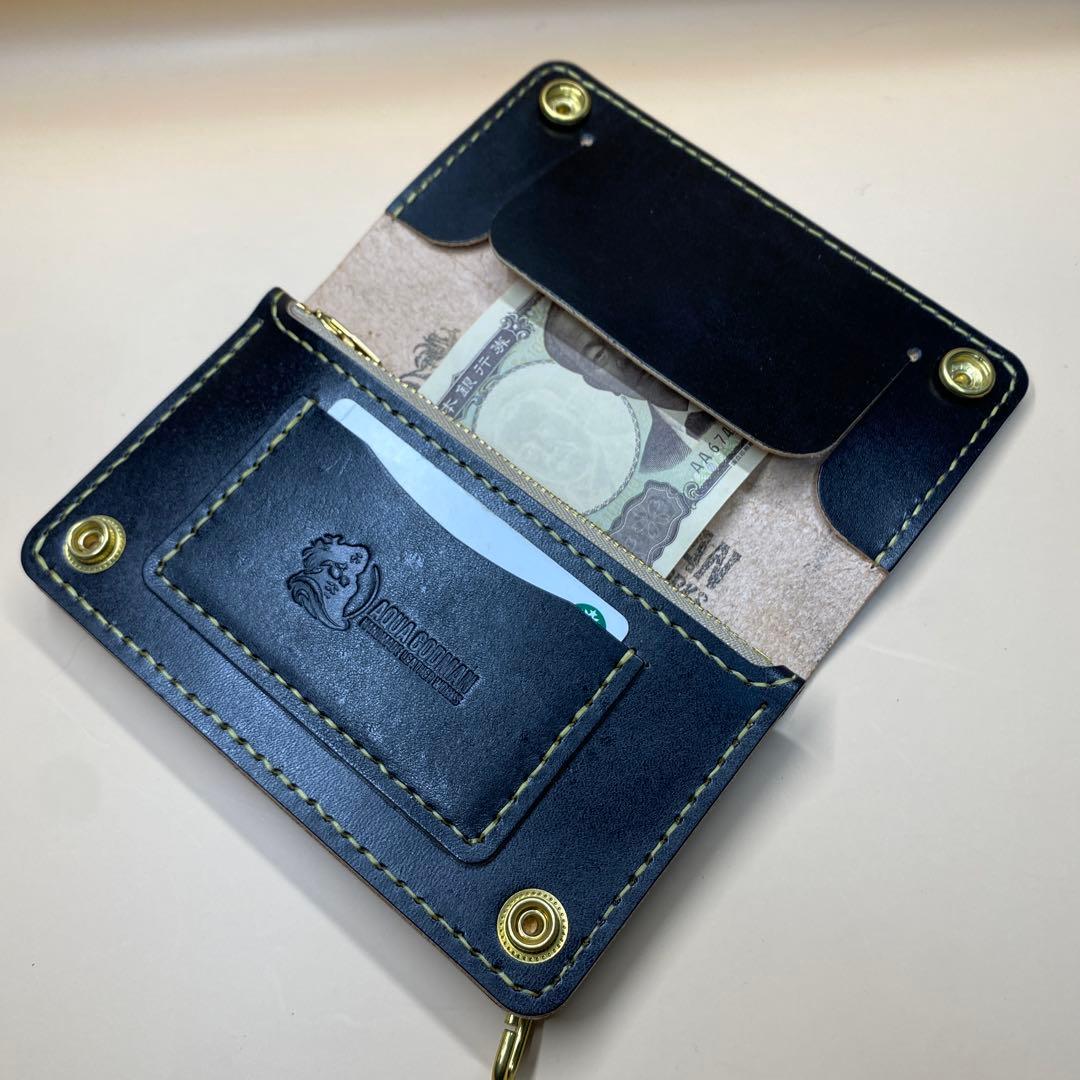 【値下】【無骨×上質】3層 丘染めブラック／ミドルトラッカーウォレットMTW