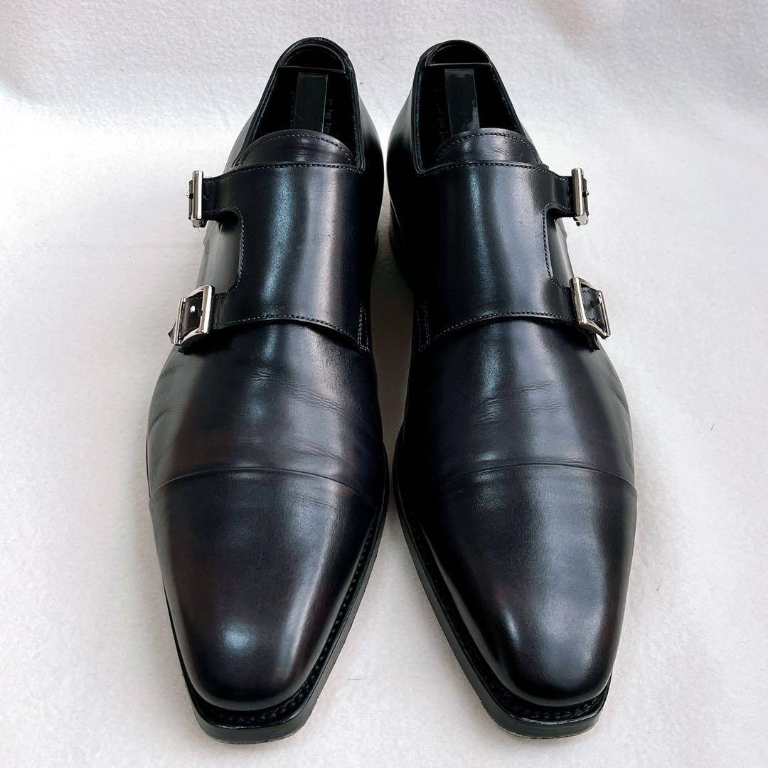 極美品 サントーニ ダブルモンクストラップ レザー 革靴 黒 ストレートチップ