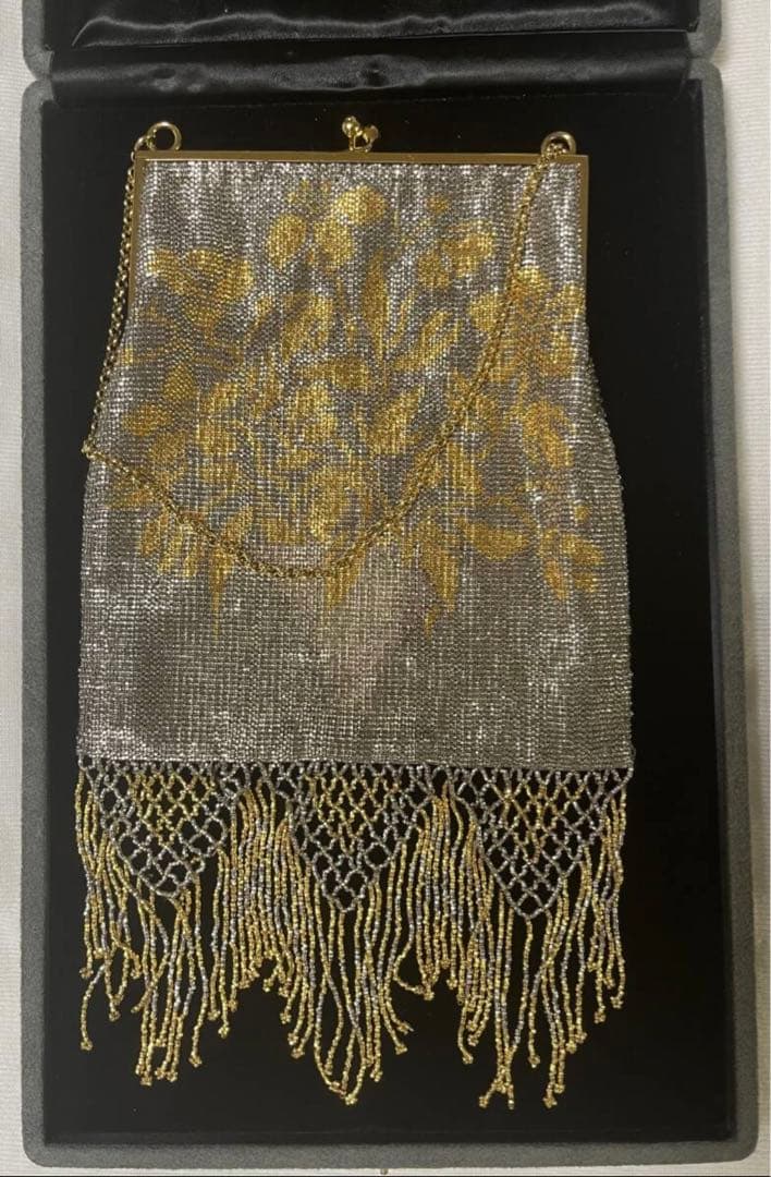 【超希少】倉橋佳子 メタルビーズ バッグ チェーン フリンジ 両面模様 美品