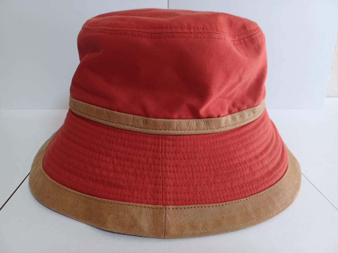 エルメス　帽子　レディース　メンズ　ユニセックス　赤色　58㎝　コットン　レザー