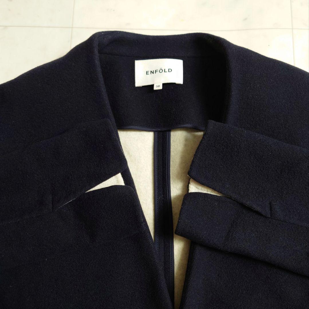 人気♪ エンフォルド ウール ノーカラー ロングリバーコート バックスリット
