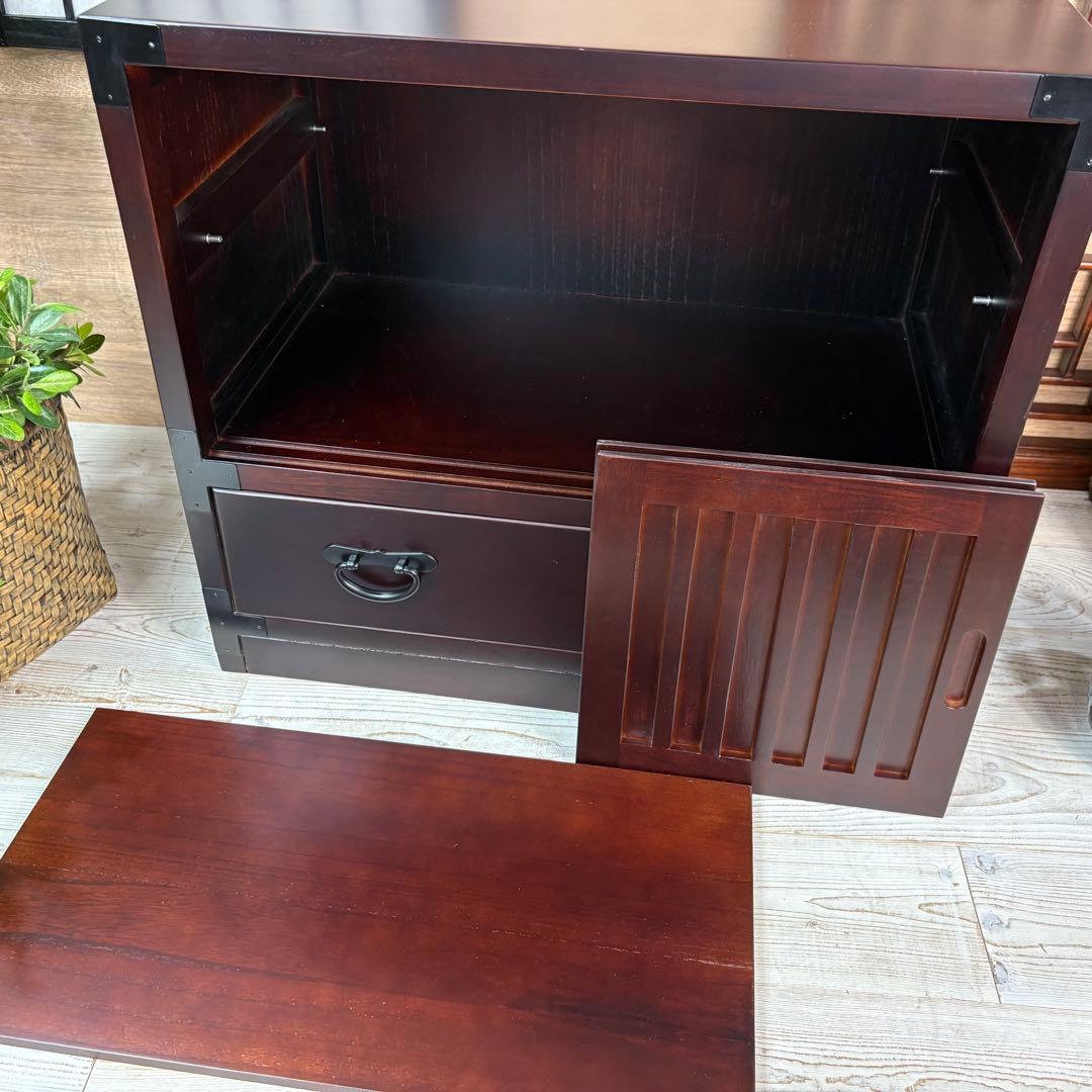 訳あり品！【118】民芸家具木製桐材無垢引き戸チェストタンス木製収納家具和室和風