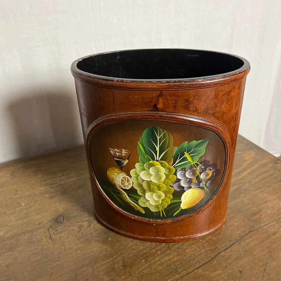 ヨーロッパ雑貨 アンティーク◾️トールペイント 木製ゴミ箱 ダストボックス 屑カゴ