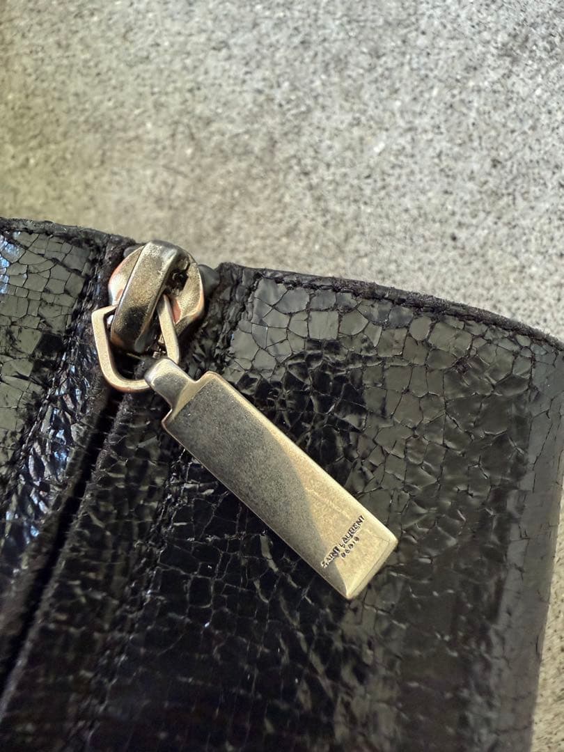 靴 SAINT LAURENT Cracked Leather Heel Boots