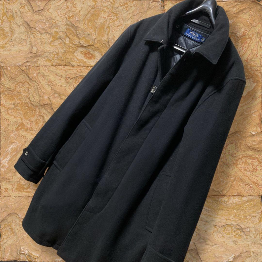 超美品 ポロラルフローレン ウール ビジネスコート 中綿ライナー付 黒