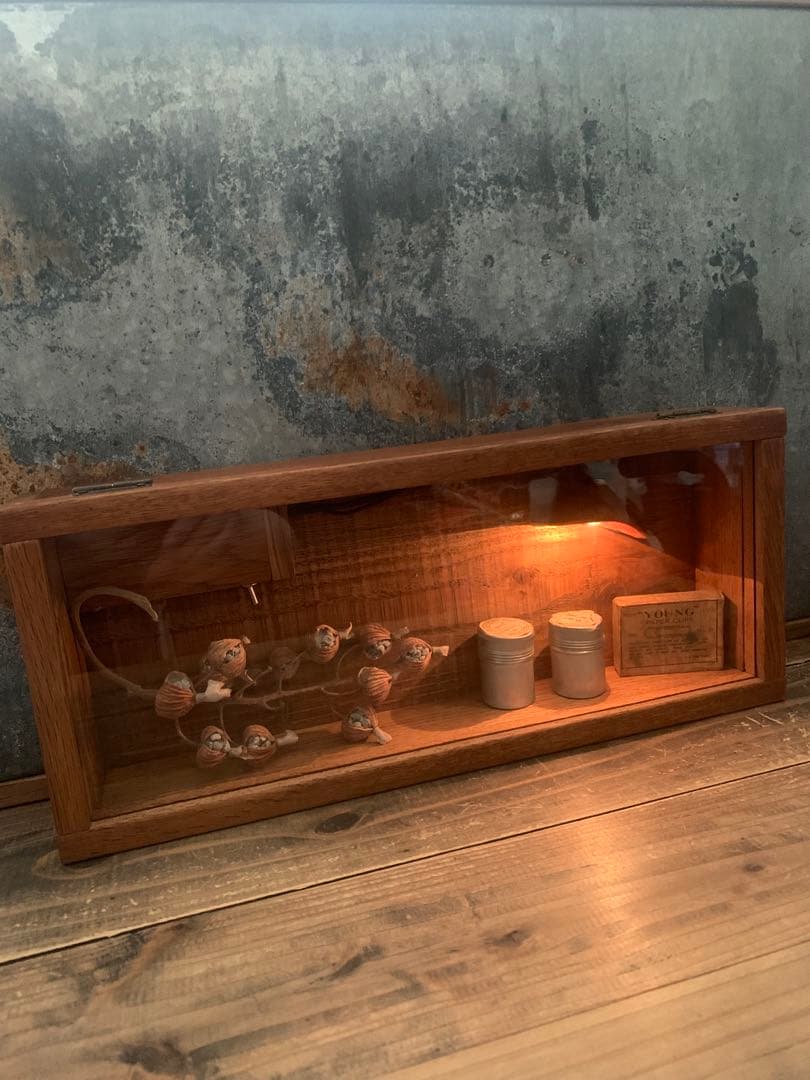 Ｉ・ ガラスケース 桜の木の手彫りシェードランプ