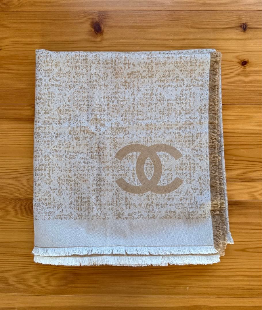 CHANEL ロゴ入り ウールストール ベージュ系