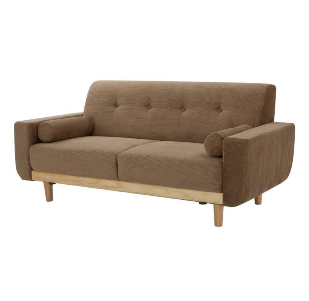 【最終値下】LOWYA 2.5人掛けソファ　モカ　コーデュロイ　天然木脚