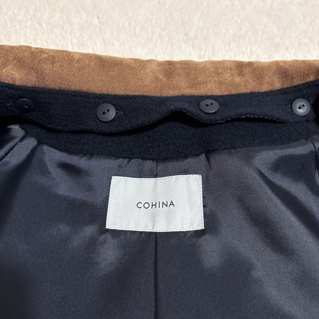 極美品✨COHINA 2wayカラーゴールドボタンミドルコート　ネイビー
