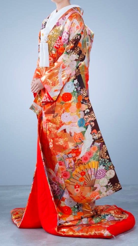 色打掛　オレンジ朱色牡丹