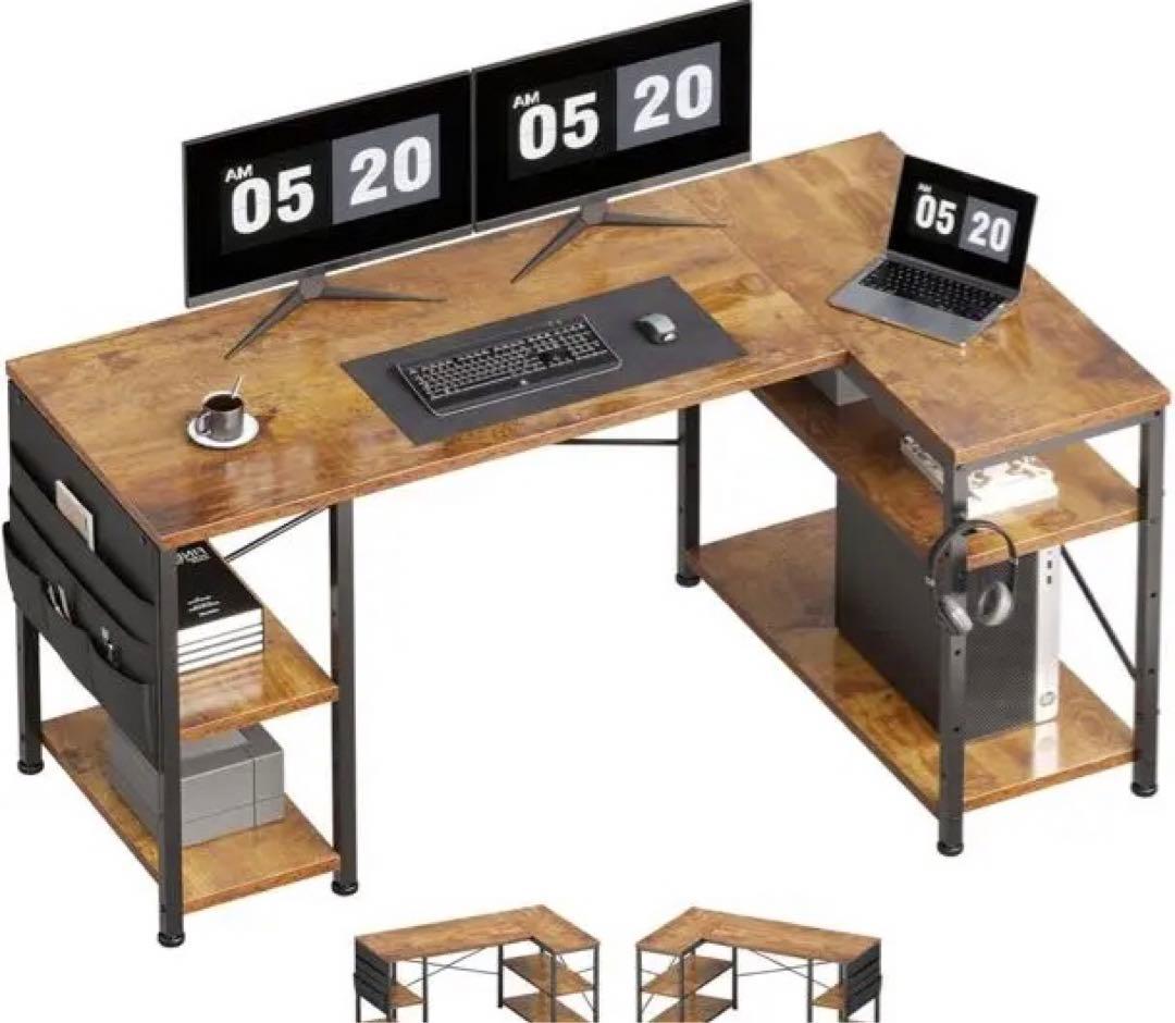 ビンテージ調　130cm L字型木製パソコンデスク