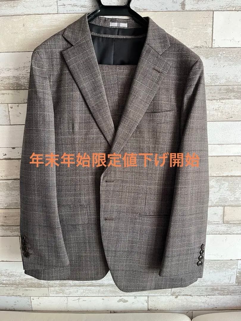 スーツ3ピース　ブラウンチェック柄