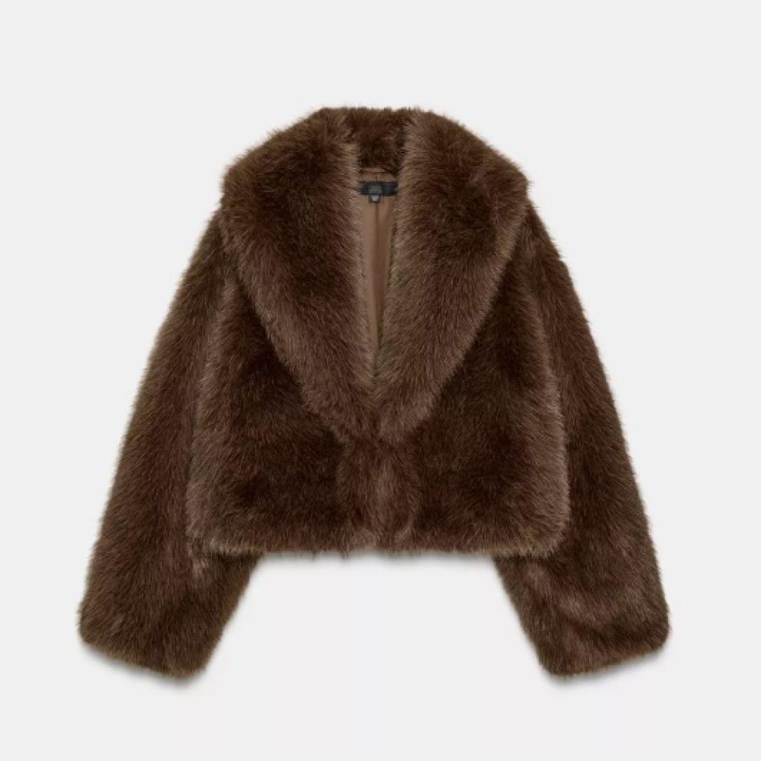 ショートフェイクファーコート XS ブラウン