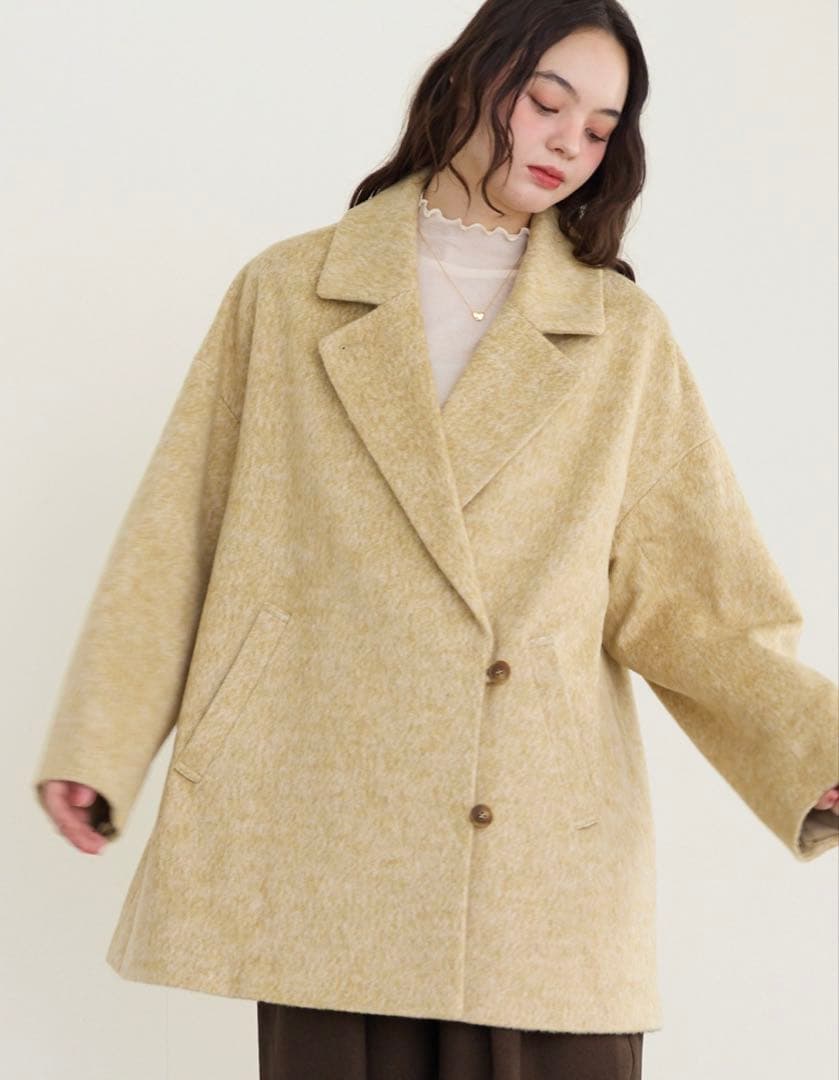 OLUN サイドボタンシャギーコート