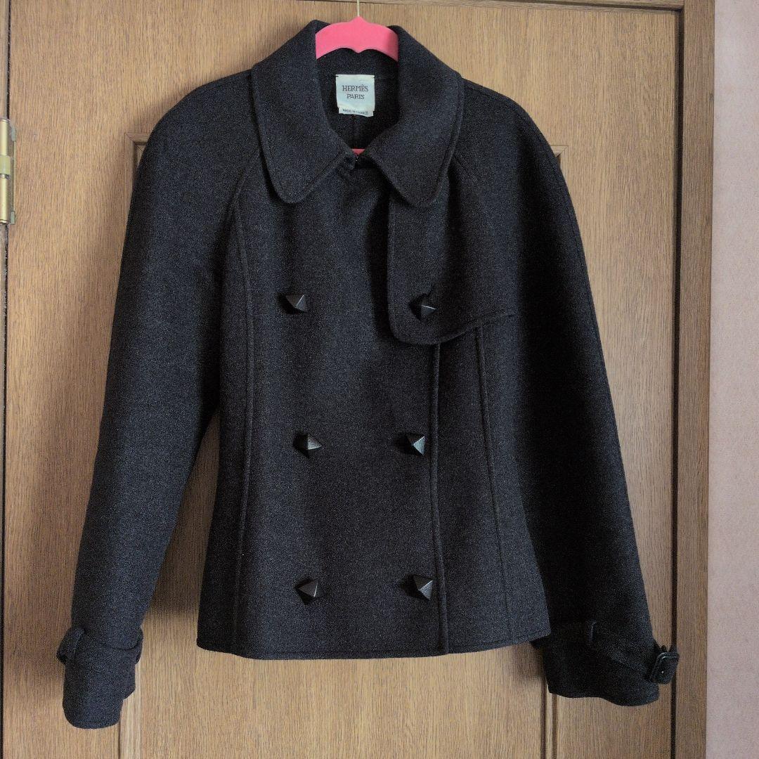 HERMES ダークグレー ピーコート