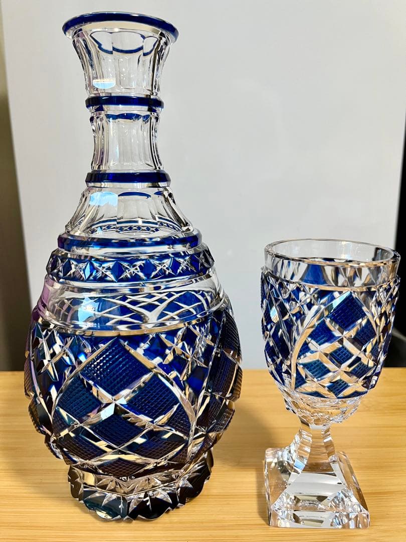 江戸切子　デカンタ　脚付杯 セット 根本幸雄 作