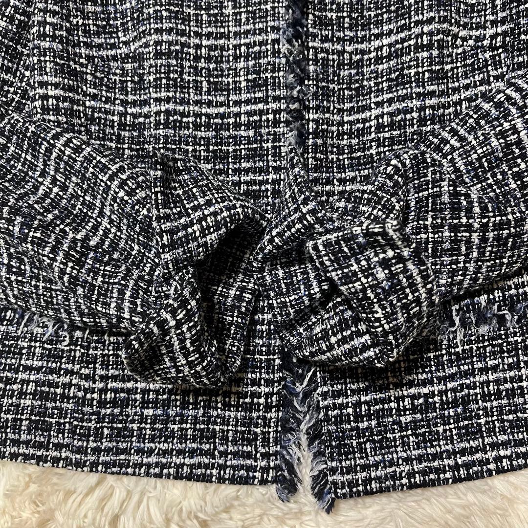 美品UNTITLED ラメツイード ノーカラージャケット M 黒系 フォーマル