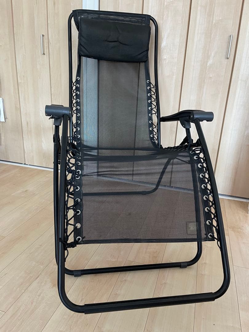 ラフマ　アウトドアチェア ブラック メッシュ　ドリンクホルダー付き