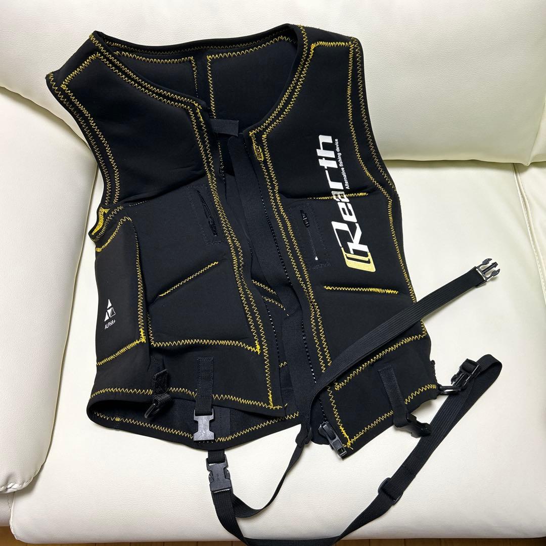 鮎、磯、ALPHA+ ライフジャケット 黒/黄色Ｌサイズ