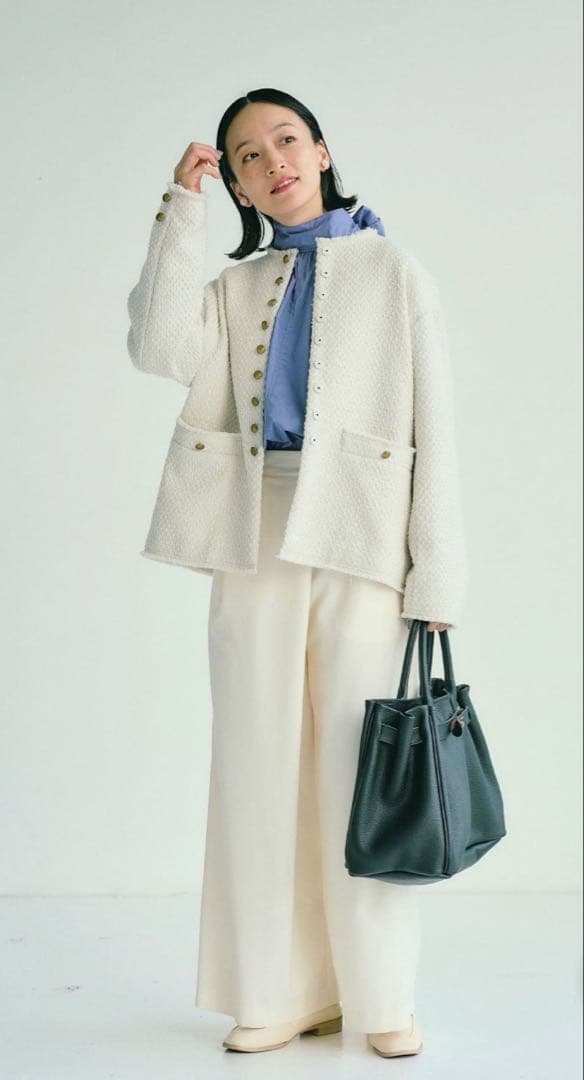 美品　ピュアルセシン　リングツイードノーカラージャケット