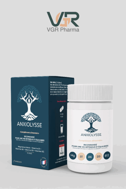 anxiolysse - Easycom Agency Design du packaging et branding du produit Anxiolysse, complément apaisant de VGR Pharma.