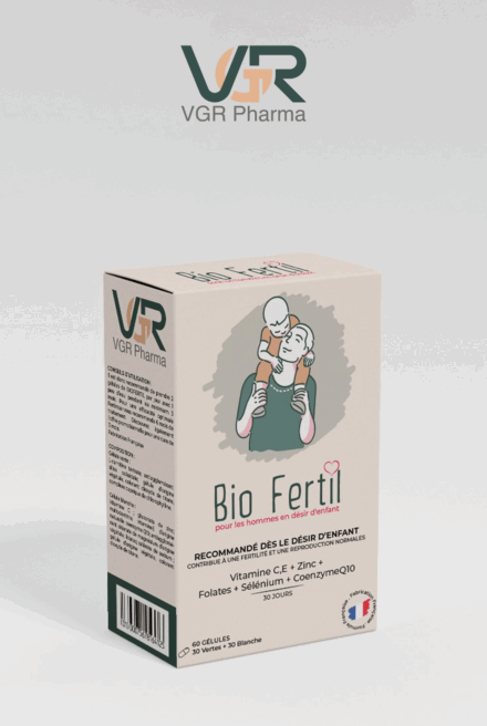 packaging bio fertil - Easycom Agency Design du packaging et branding de Bio Fertil, complément de fertilité conçu par VGR Pharma.